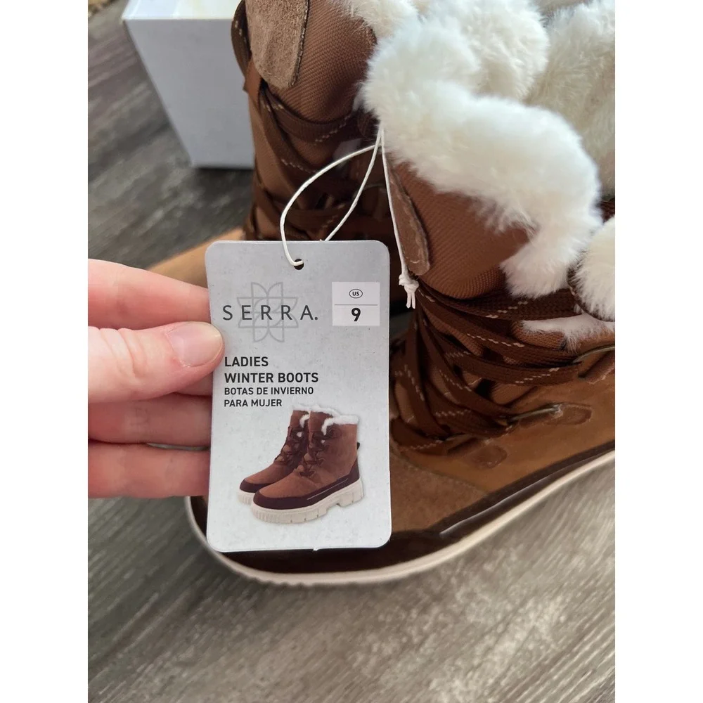 NEW Serra Winter Boots Women Size 9 Brown Waterproof Leather Faux Fur Lined
